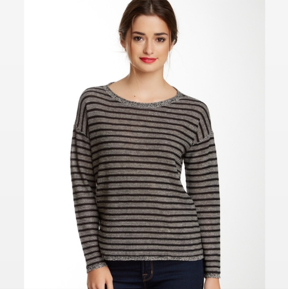 Eileen Fisher Wool & Linen Black Striped Sweater Size Medium